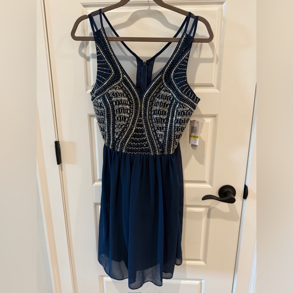 GB Navy Blue Beaded Mini Dress